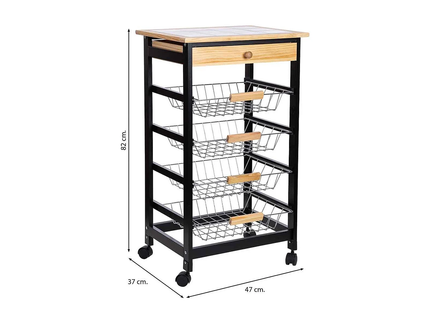 Carrello cucina in legno, 47x37x82h cm, nero