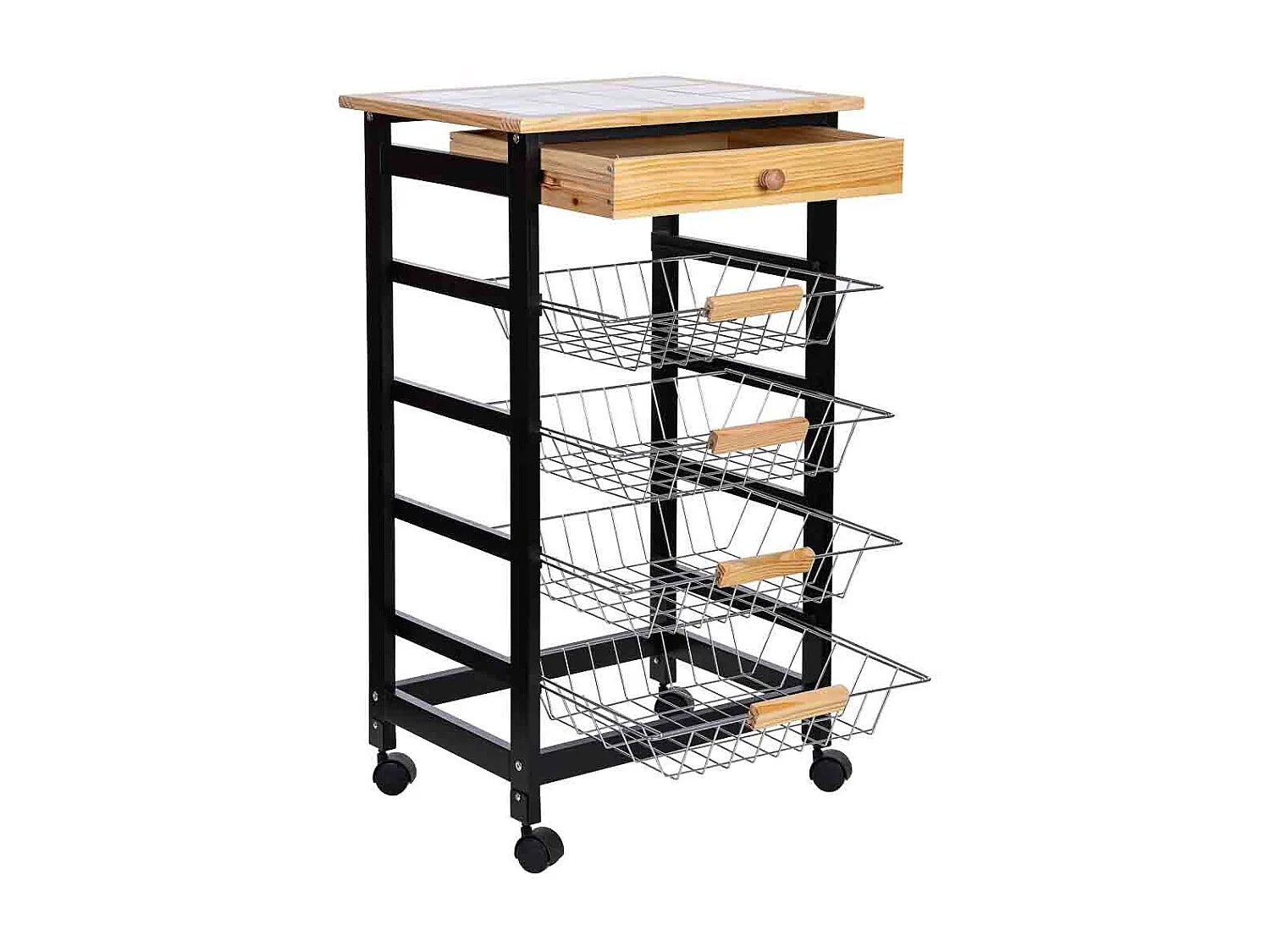 Carrello cucina in legno, 47x37x82h cm, nero
