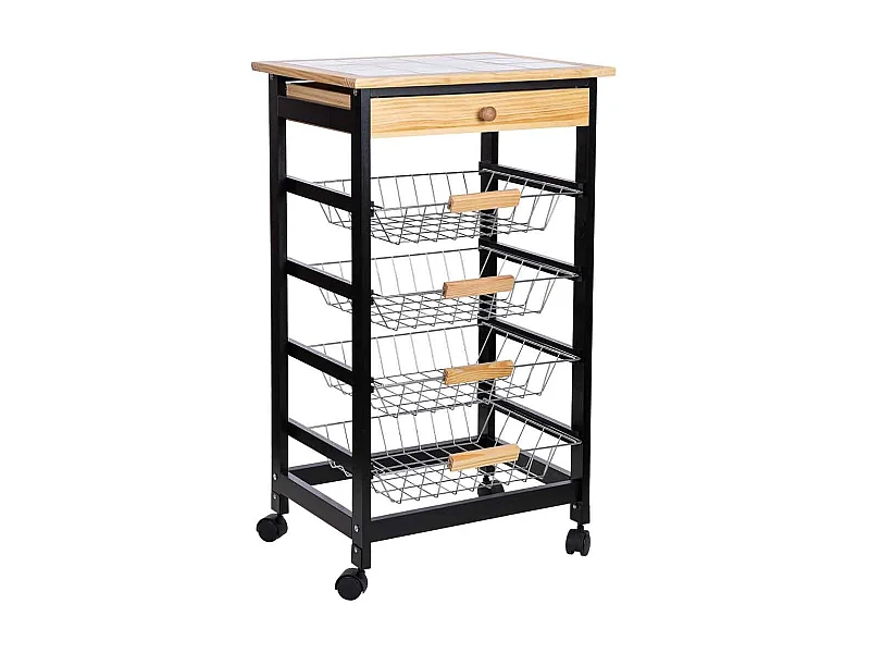 Carro de cocina de madera 47x37x82h cm negro