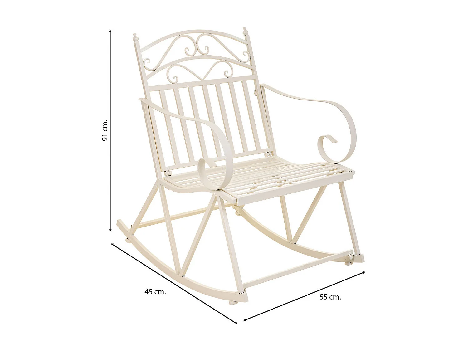 Weißer Schaukelstuhl aus Schmiedeeisen 55x45x91h cm
