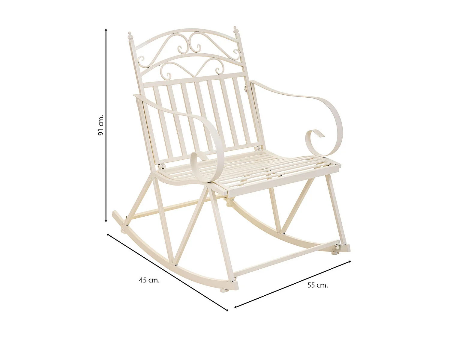 Chaise à bascule en fer forgé blanc 55x45x91h cm
