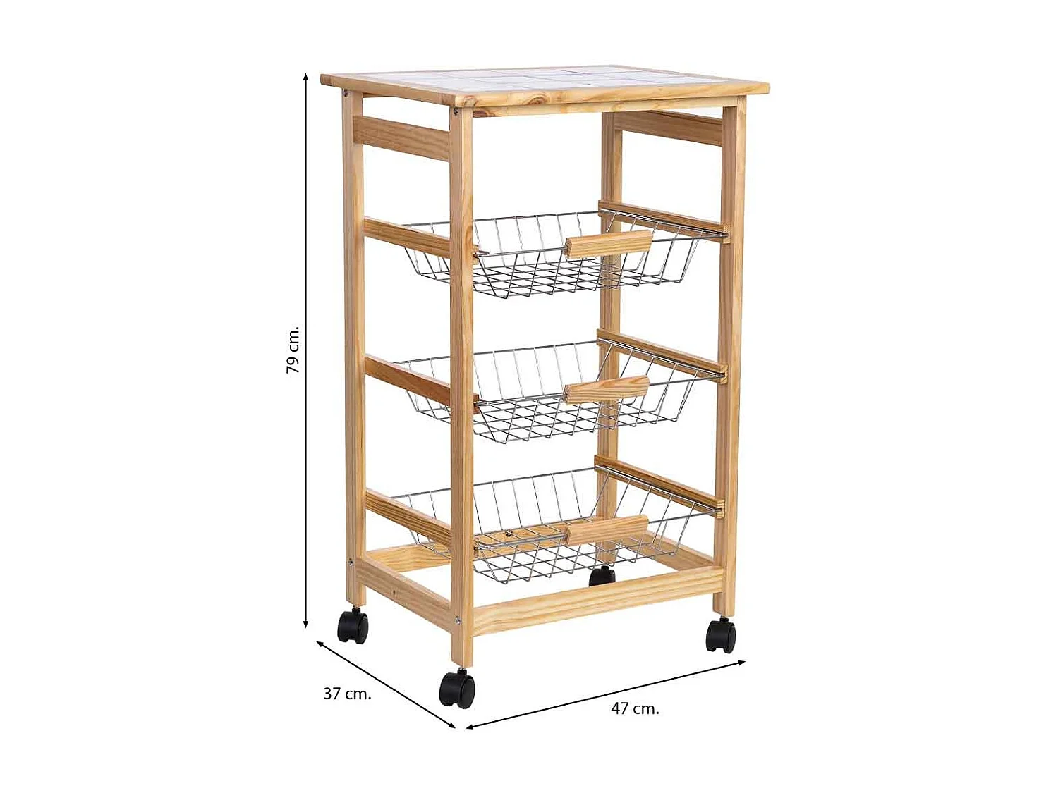 Chariot de cuisine en bois 47x37x79h cm