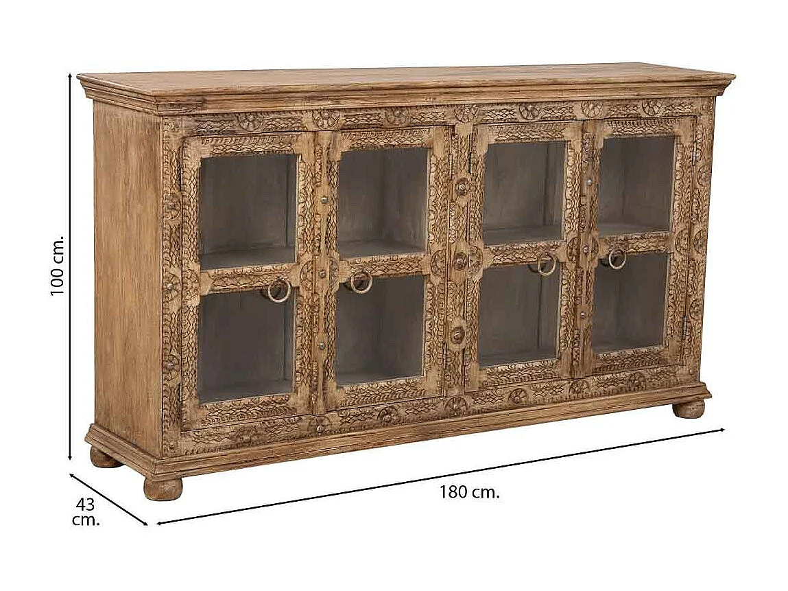 Buffet en bois marron fait main, 180x43x100h cm