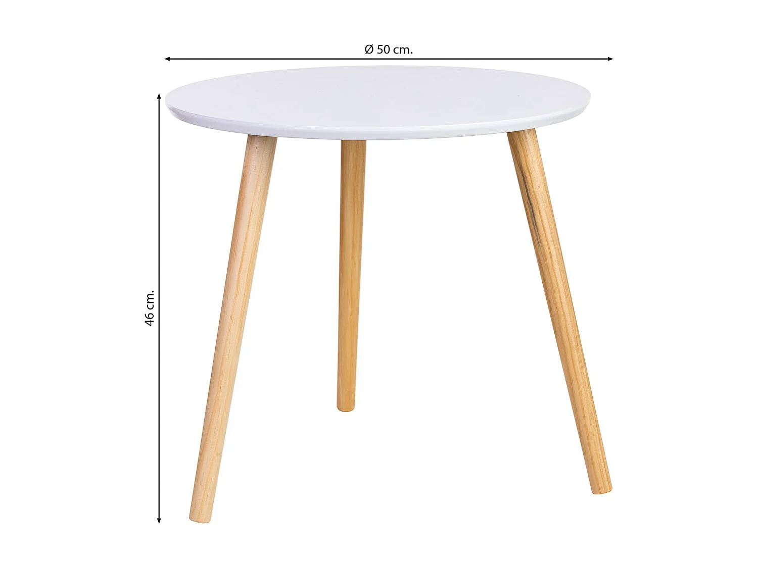 Beistelltisch aus Holz mit 3 Beinen, Weiß 50x50x46h cm