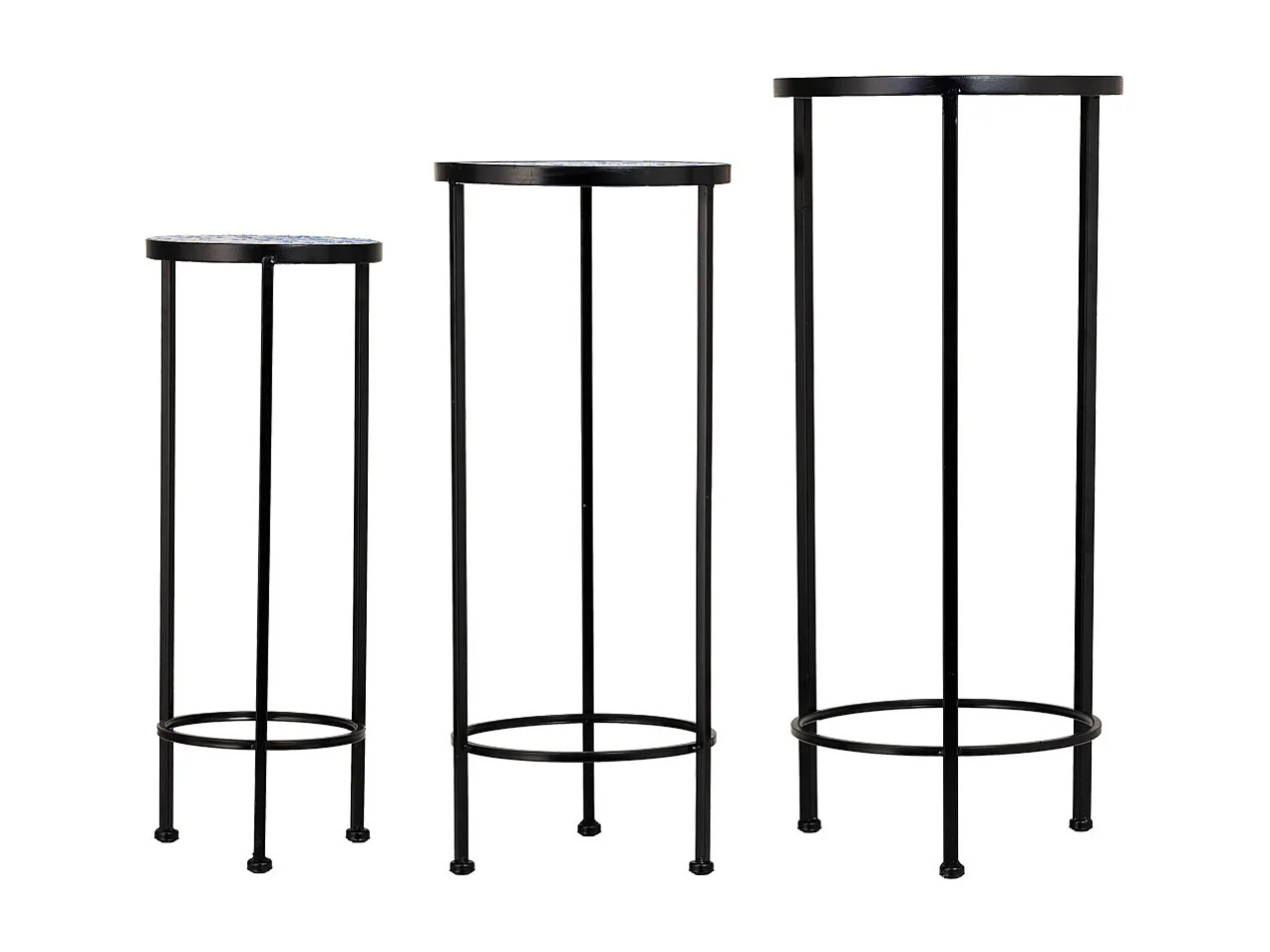 Ensemble de 3 pièces en mosaïque et supports en fer forgé noir D30x68h-D25x57h-D20x51h cm