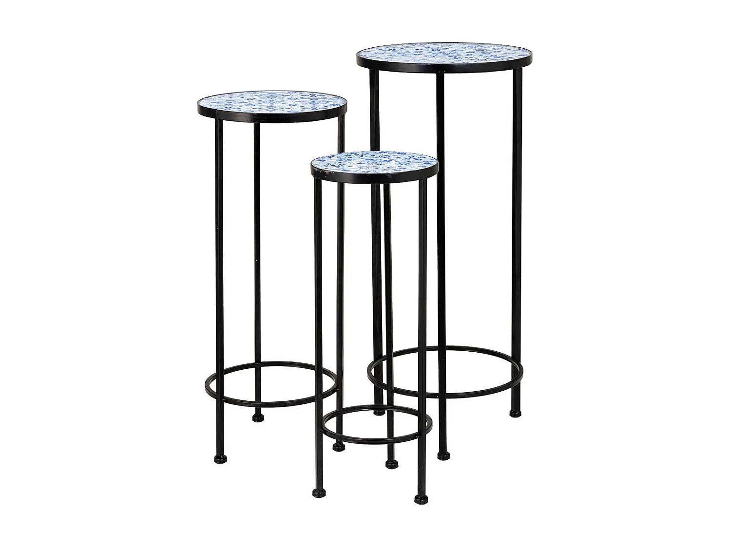 3-teiliges Mosaik- und Schmiedeeisen-Halterungsset Blau D30x68h-D25x57