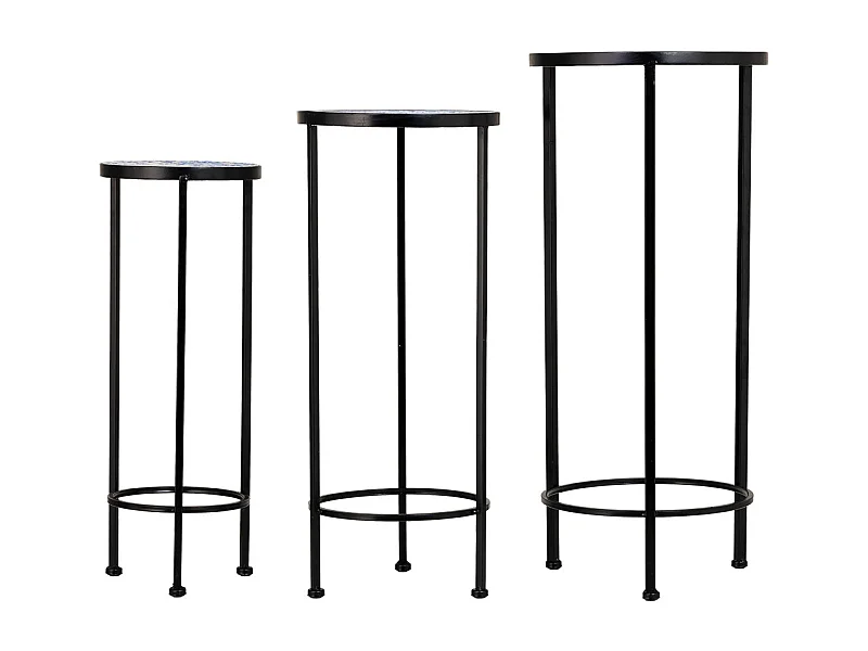 Ensemble de 3 pièces en mosaïque et supports en fer forgé noir D30x68h-D25x57h-D20x51h cm