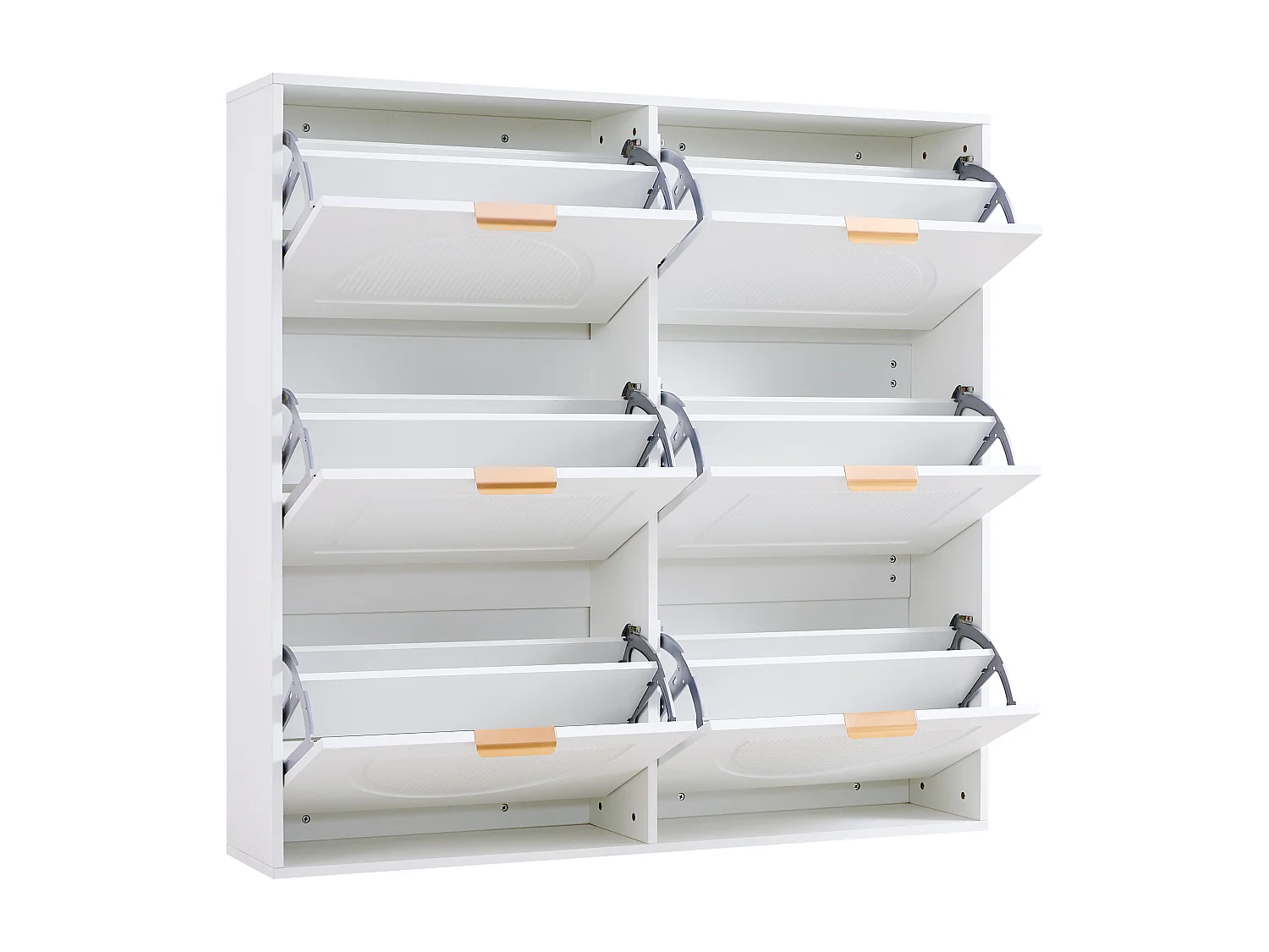 Meuble à chaussures blanc avec 6 portes abattants 118x25x115 cm