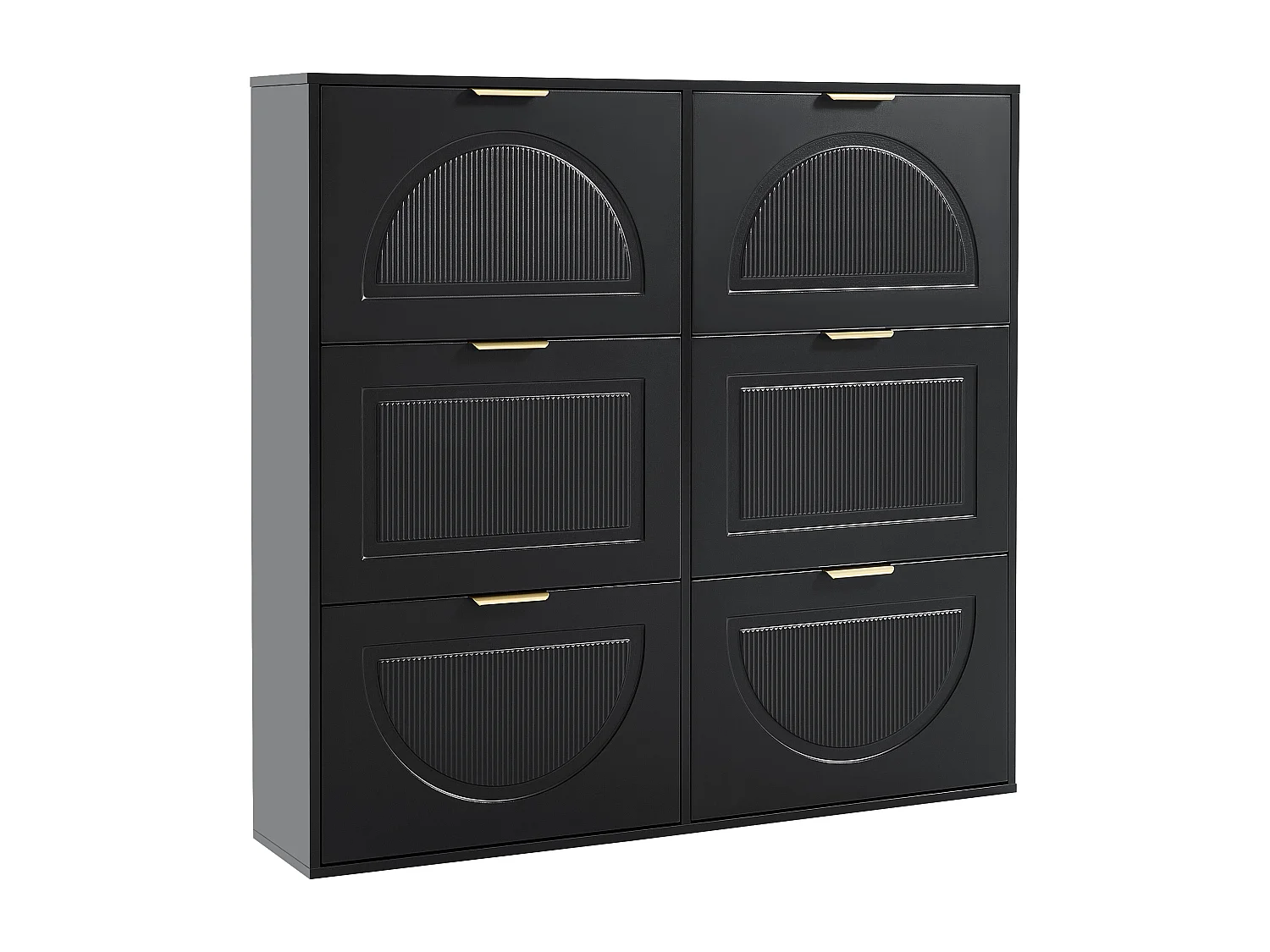 Meuble à chaussures noir avec 6 portes abattants 118x25x115 cm