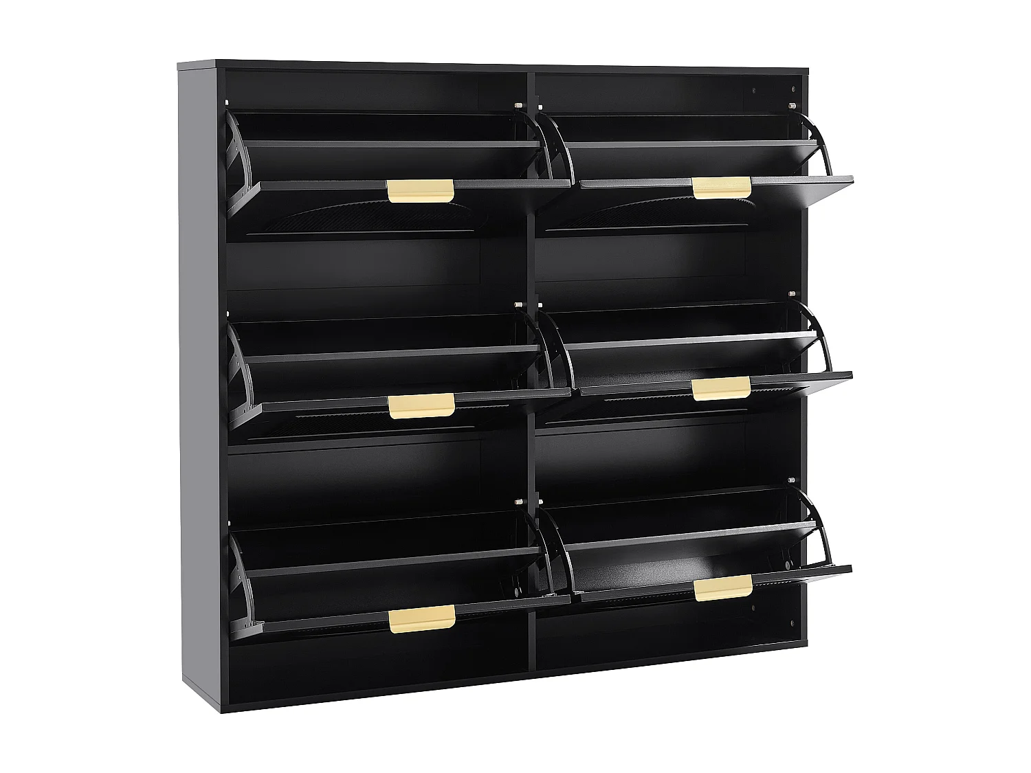 Meuble à chaussures noir avec 6 portes abattants 118x25x115 cm