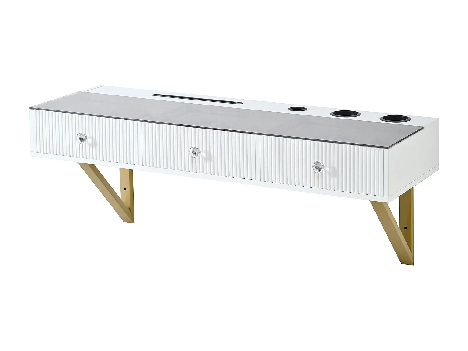 Wandkaptafel met 3 lades en glazen blad, 120x40x45 cm - Wit