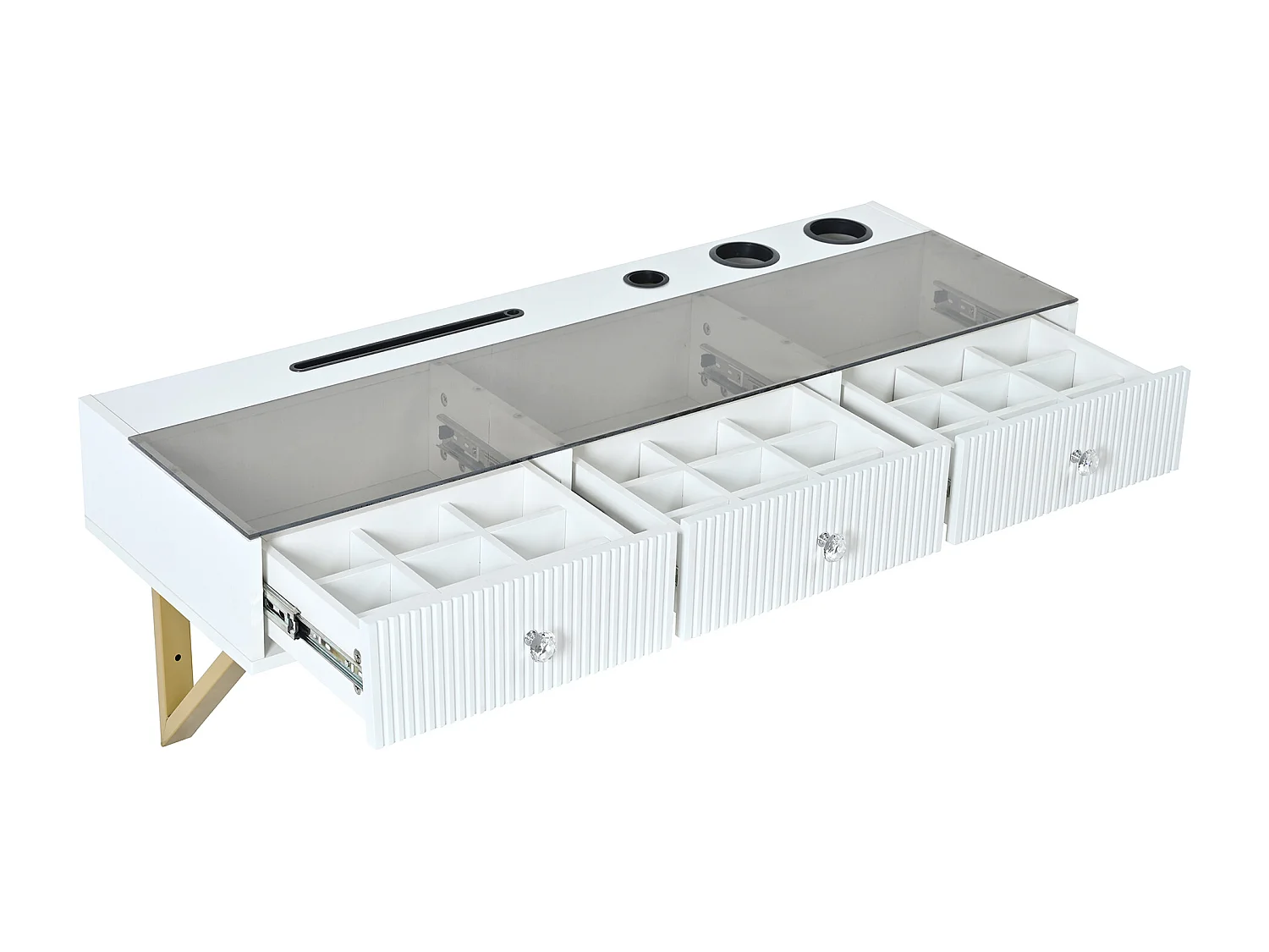 Wandkaptafel met 3 lades en glazen blad, 120x40x45 cm - Wit