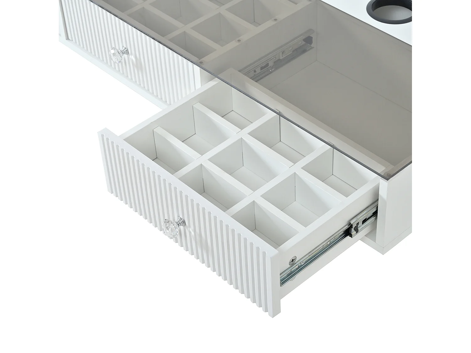 Wandkaptafel met 3 lades en glazen blad, 120x40x45 cm - Wit