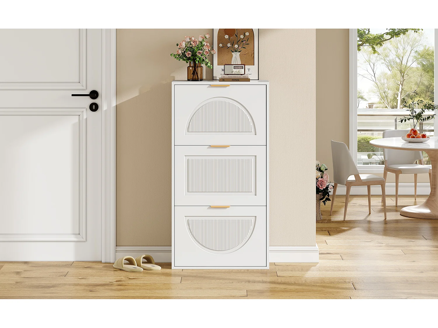 Meuble à chaussures avec 3 portes - Blanc 60 x 24 x 114 cm