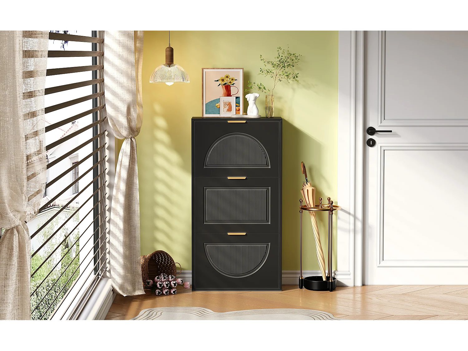 Meuble à chaussures avec 3 portes - Noir 60 x 24 x 114 cm