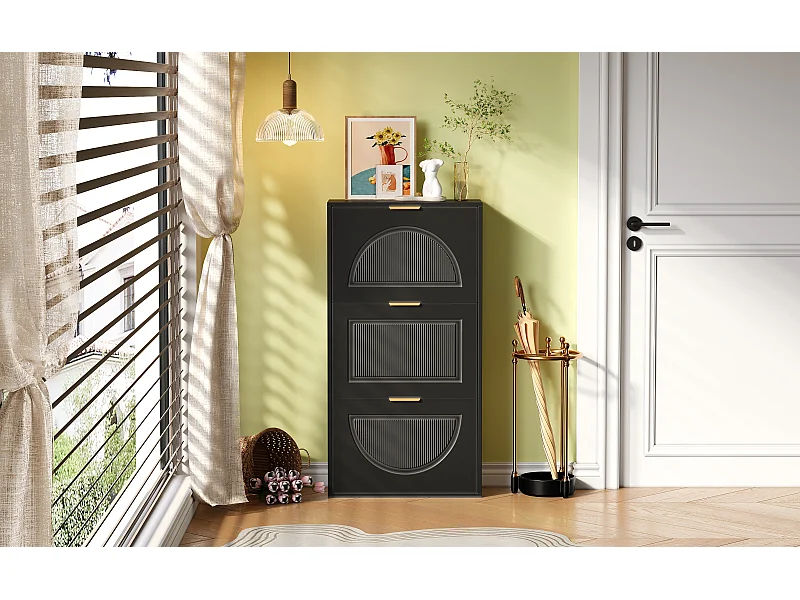 Meuble à chaussures avec 3 portes - Noir 60 x 24 x 114 cm