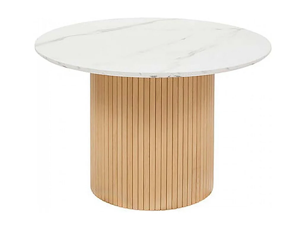 Table à manger ronde avec plateau effet marbre blanc - Diamètre 110 x Hauteur 76 cm