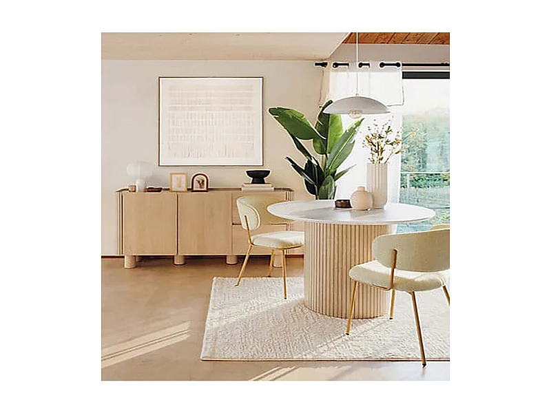 Table à manger ronde avec plateau effet marbre blanc - Diamètre 110 x Hauteur 76 cm