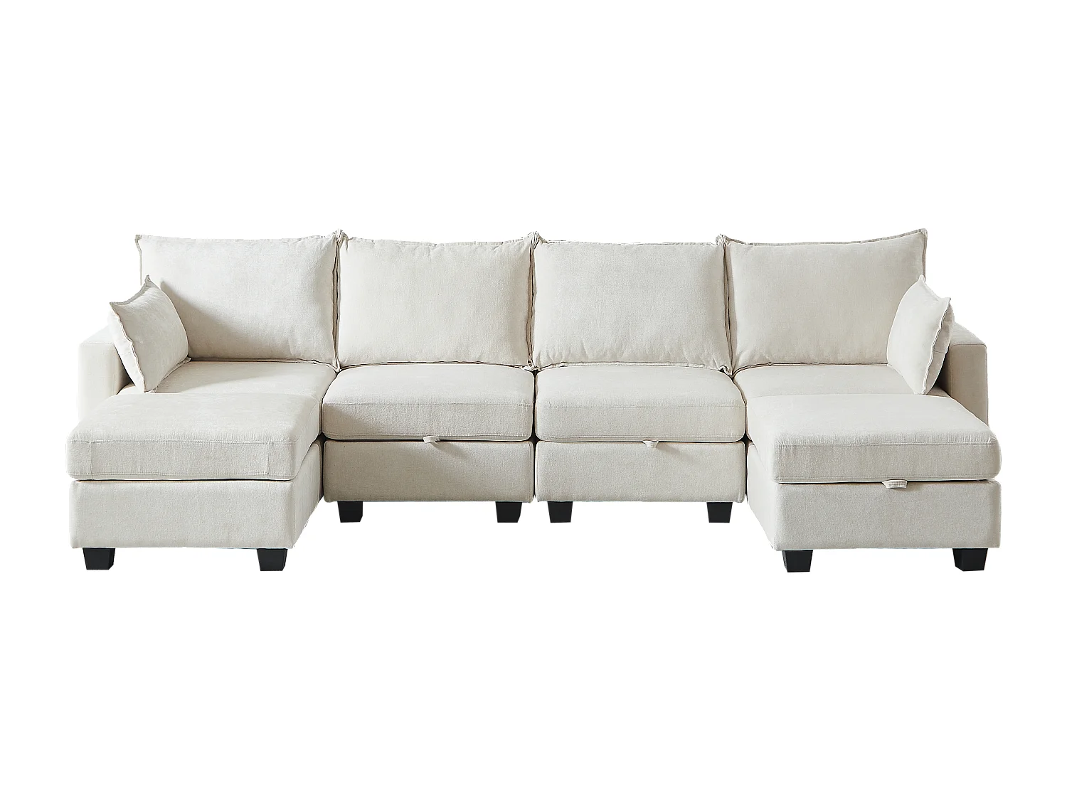 Canapé d’angle 6 places modulable avec 6 coffres de rangements - Tissu chenille beige