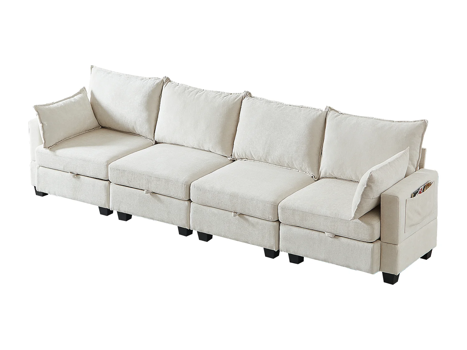 Canapé d’angle 6 places modulable avec 6 coffres de rangements - Tissu chenille beige