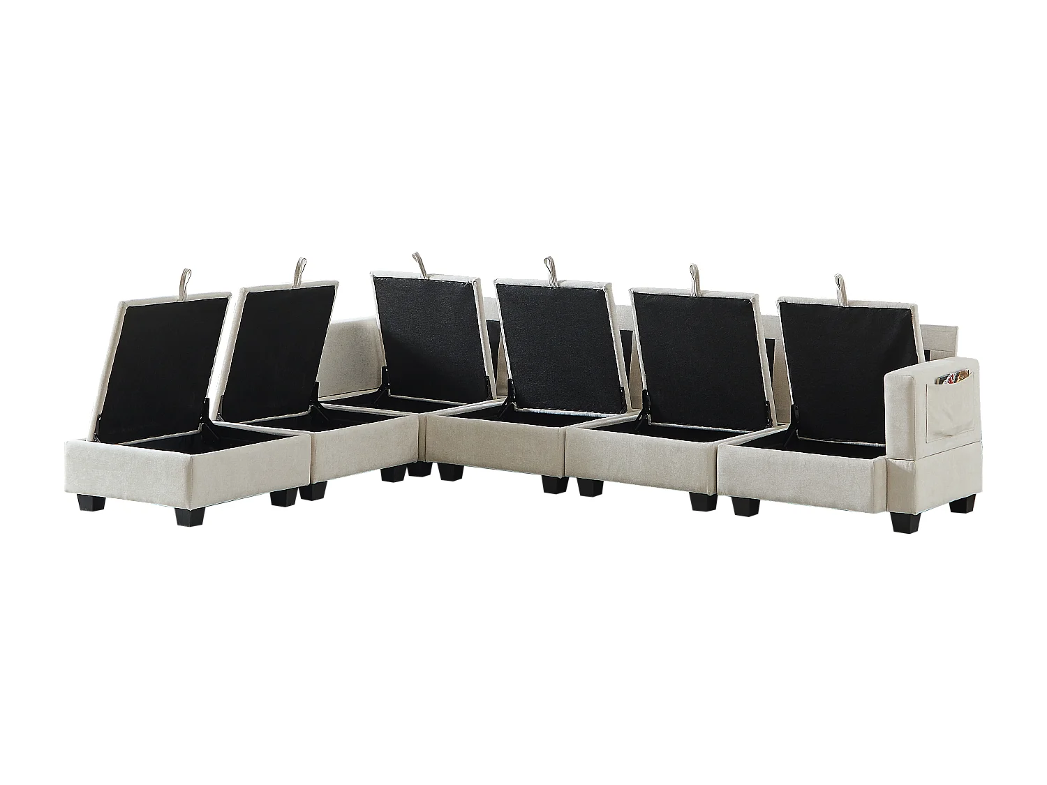 Canapé d’angle 6 places modulable avec 6 coffres de rangements - Tissu chenille beige