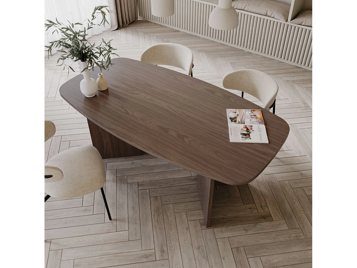 Table à manger rectangulaire – aspect noyer Wisconsin – 190x100 cm – PIANO
