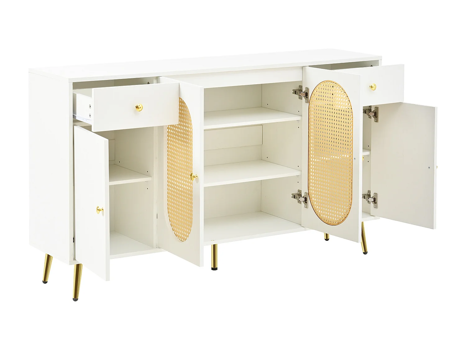 Buffet avec 2 tiroirs et 4 portes 140x35x82 cm - Blanc