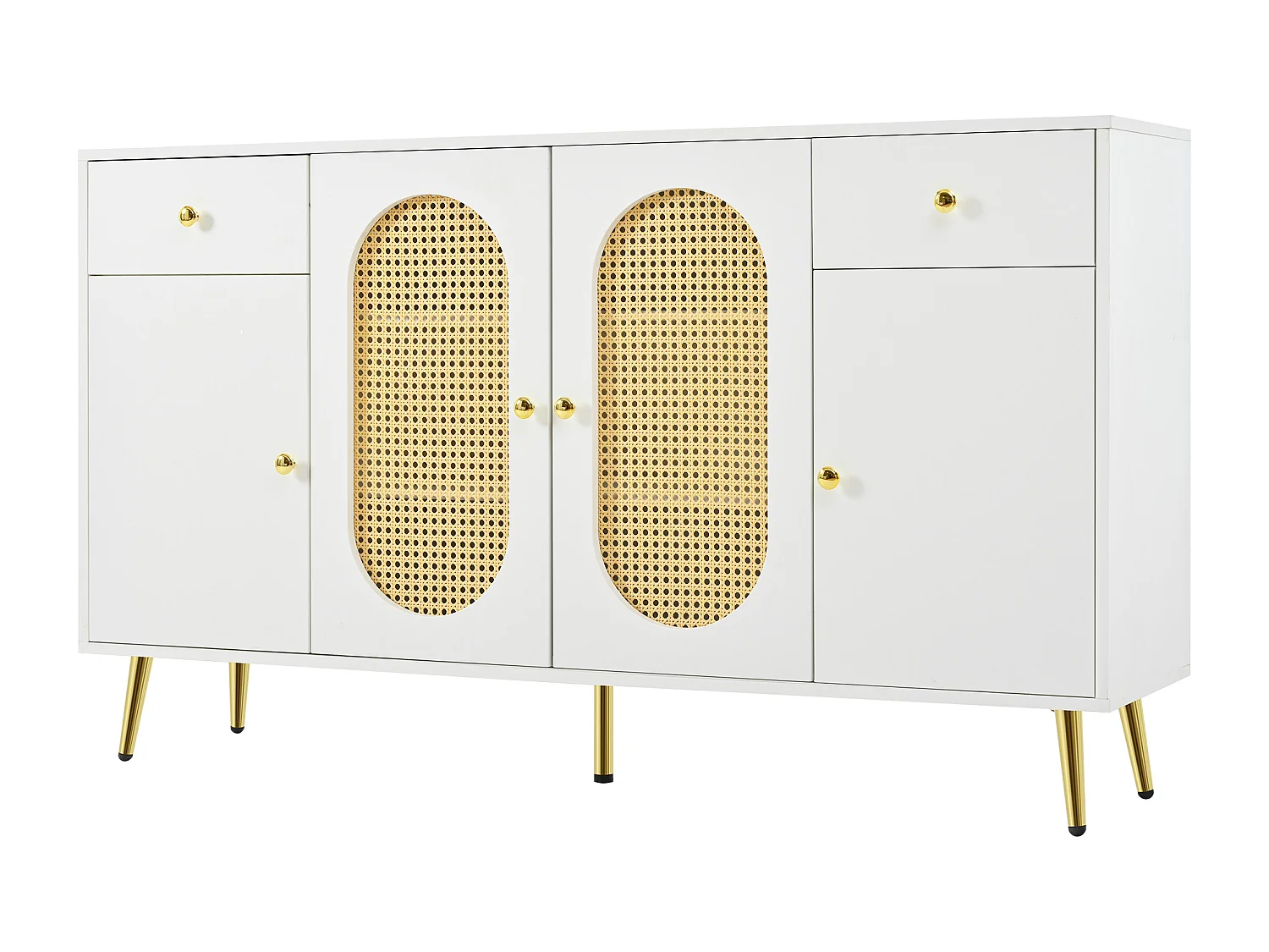 Buffet avec 2 tiroirs et 4 portes 140x35x82 cm - Blanc