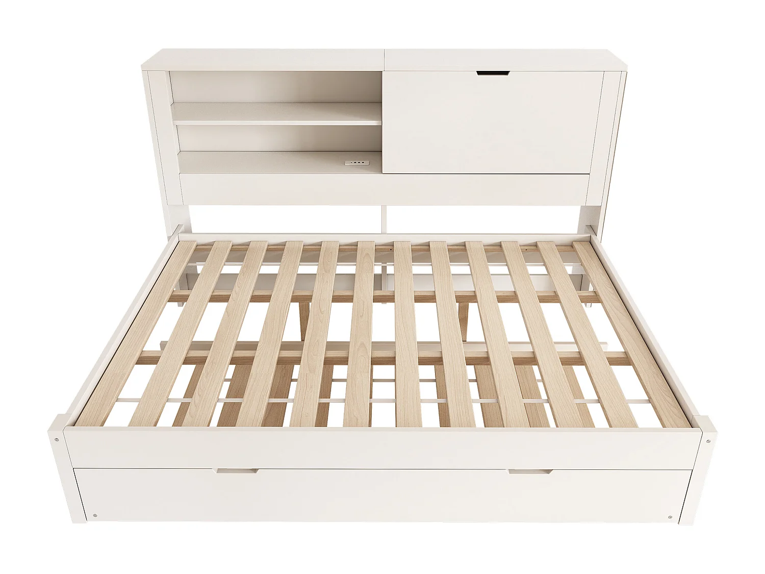 Lit banquette140x190 cm avec lit gigogne 90x190 cm, ports USB et rangements - Blanc