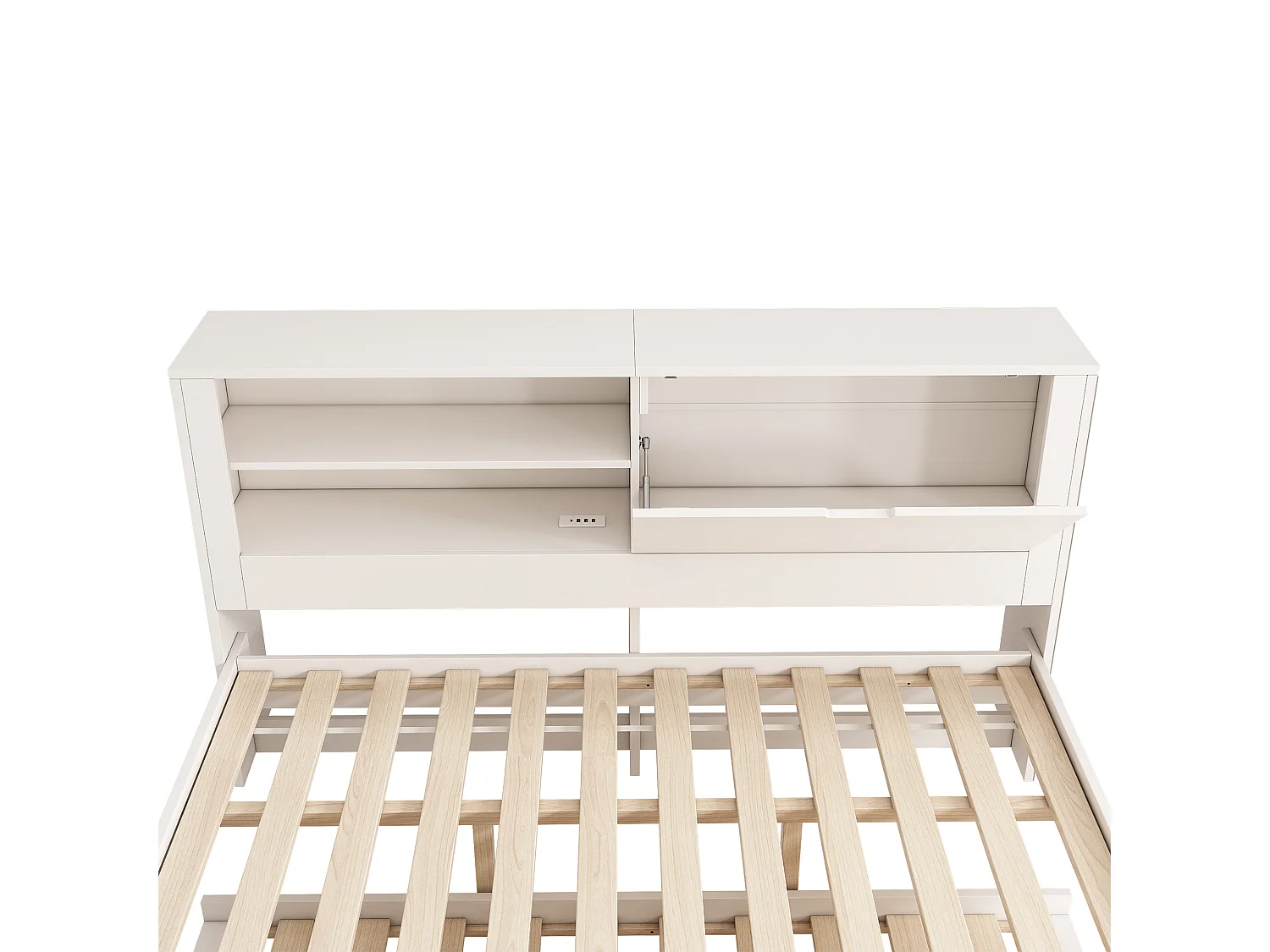 Lit banquette140x190 cm avec lit gigogne 90x190 cm, ports USB et rangements - Blanc