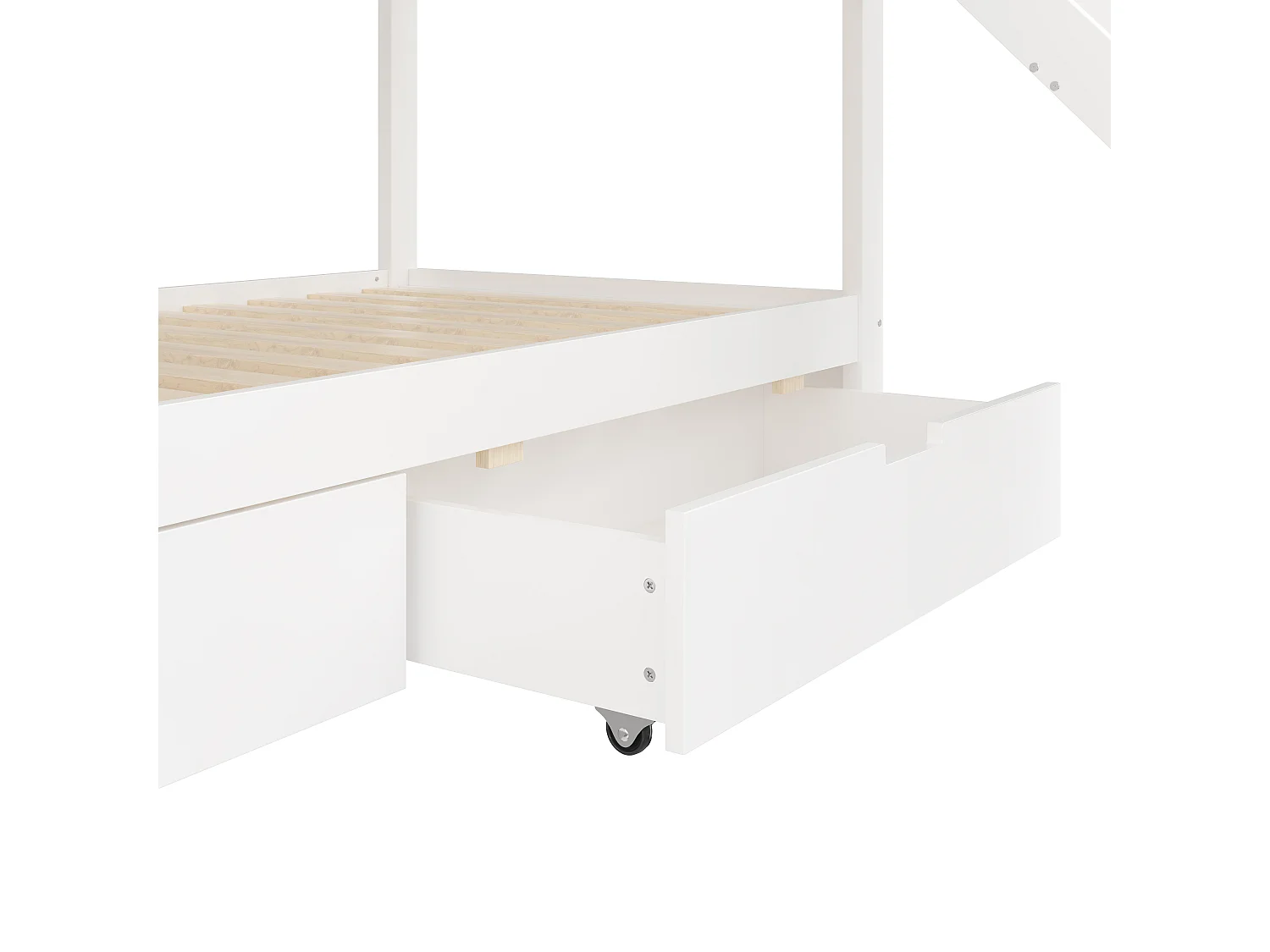 Lit superposé 90x200 cm avec toboggan et 2 tiroirs - Lit cabane en bois pin et MDF - Blanc + naturel clair