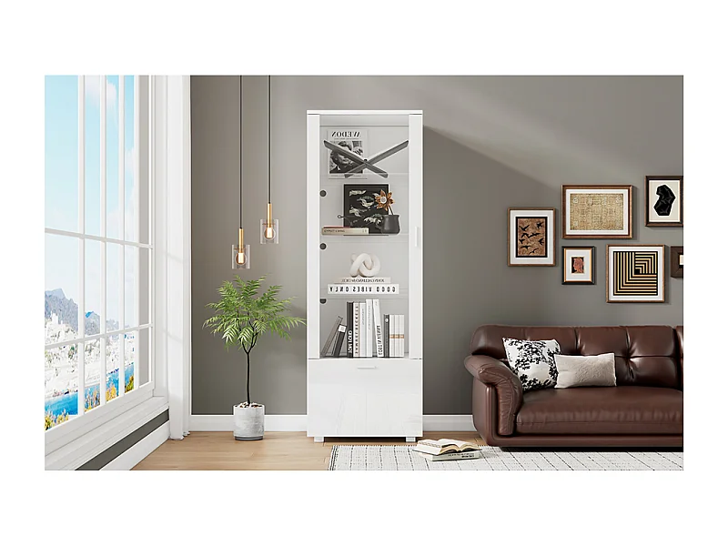 Vitrine LED blanche avec portes en acrylique et 3 étagères 50x40x160 cm