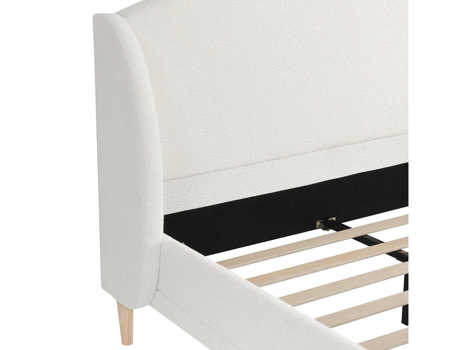 Lit adulte 140x190 cm avec tête de lit à oreilles - Tissu bouclé blanc ivoire