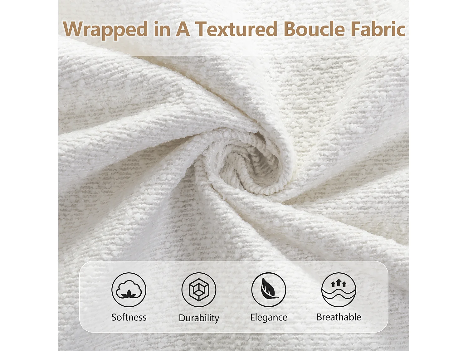 Lit adulte 140x190 cm avec tête de lit à oreilles - Tissu bouclé blanc ivoire