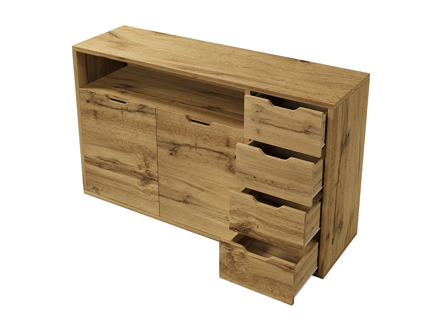 Buffet avec niche ouverte, 2 portes et 4 tiroirs - Couleur bois 150x40x90 cm