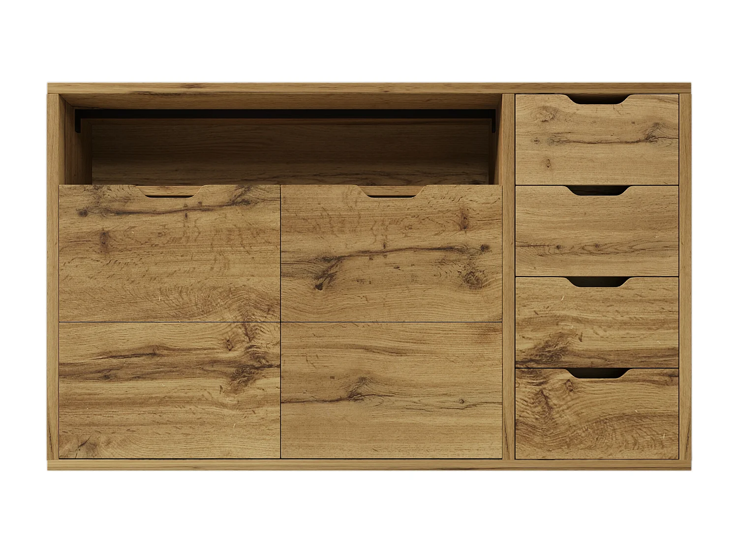 Buffet avec niche ouverte, 2 portes et 4 tiroirs - Couleur bois 150x40x90 cm