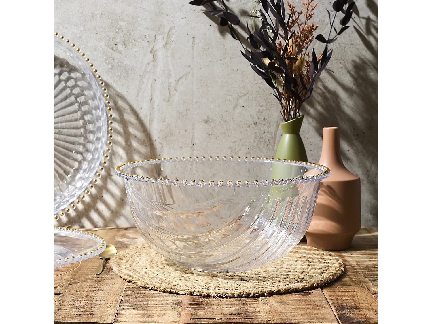 Saladier Plastique D32cm Sabah Transparent, Or