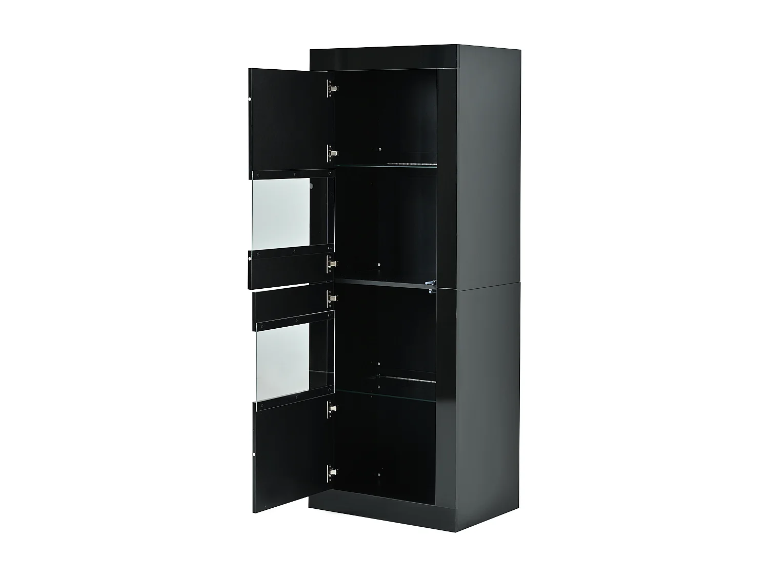 Zwarte LED-vitrinekast met glazen planken en 2 deuren, 61x42x162 cm