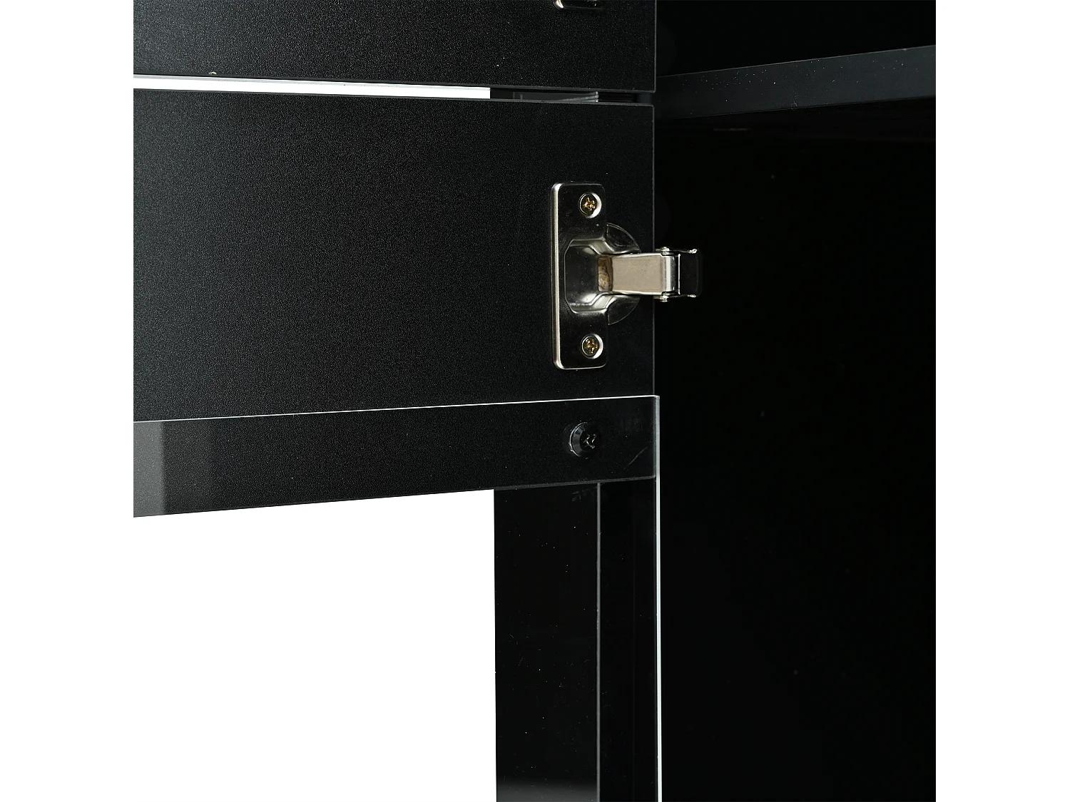 Zwarte LED-vitrinekast met glazen planken en 2 deuren, 61x42x162 cm