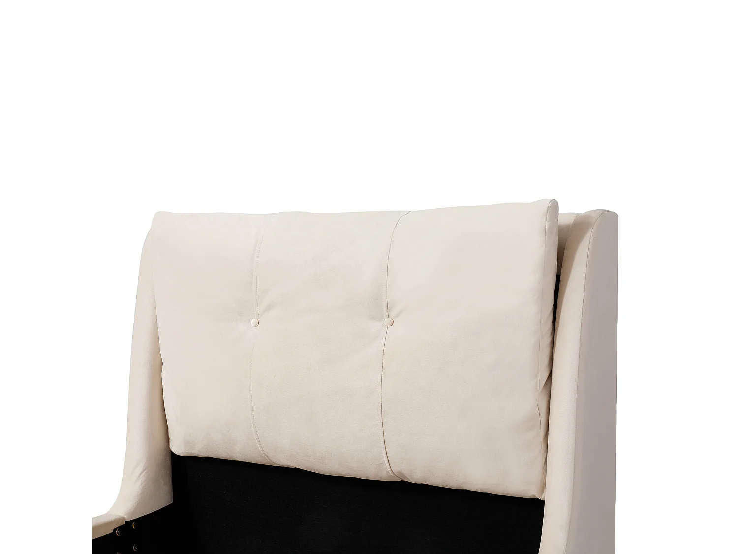 Lit enfant 90x200 cm en velours beige avec tête de lit douce - Pieds en bois