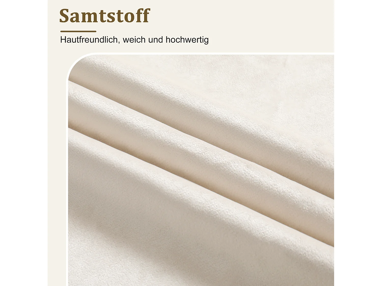 Lit enfant 90x200 cm en velours beige avec tête de lit douce - Pieds en bois