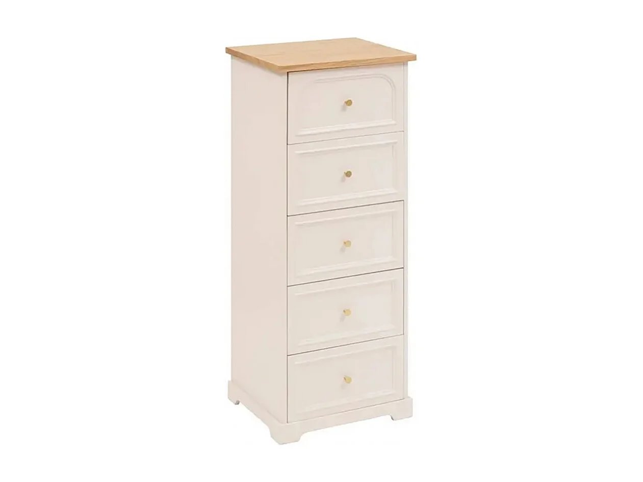 Chiffonnier meuble de rangement avec 5 tiroirs, coloris ivoire - Longueur 45 x Profondeur 39 x Hauteur 113 cm
