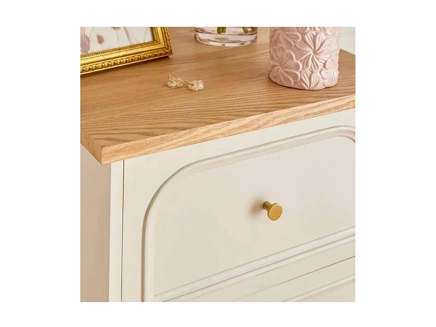 Chiffonnier meuble de rangement avec 5 tiroirs, coloris ivoire - Longueur 45 x Profondeur 39 x Hauteur 113 cm