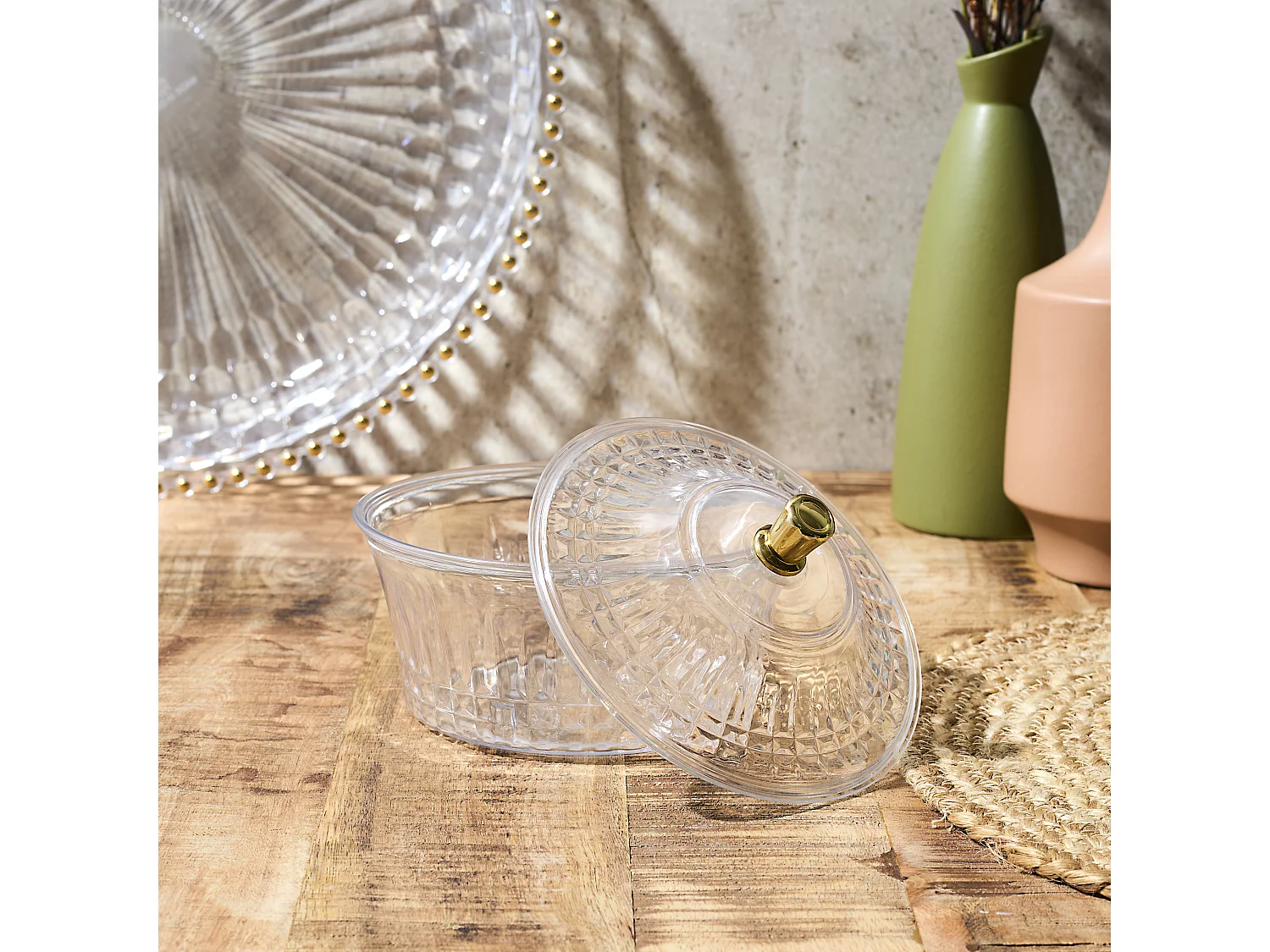 Coupe Avec Couvercle Plastique D15.4cm Sabah Transparent, Or