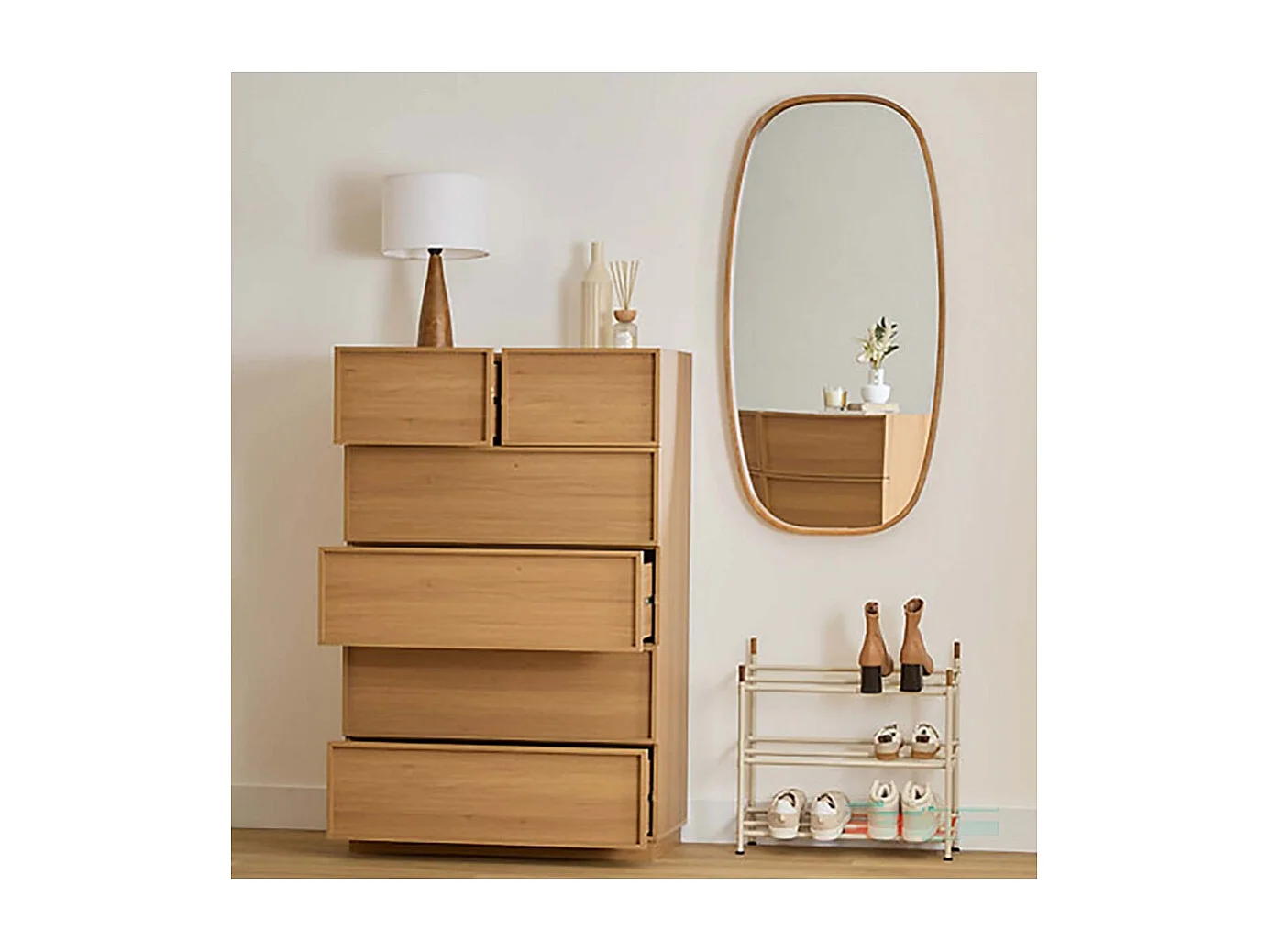 Commode meuble de rangement à 6 tiroirs, coloris marron - Longueur 115 x Profondeur 48 x Hauteur 78 cm
