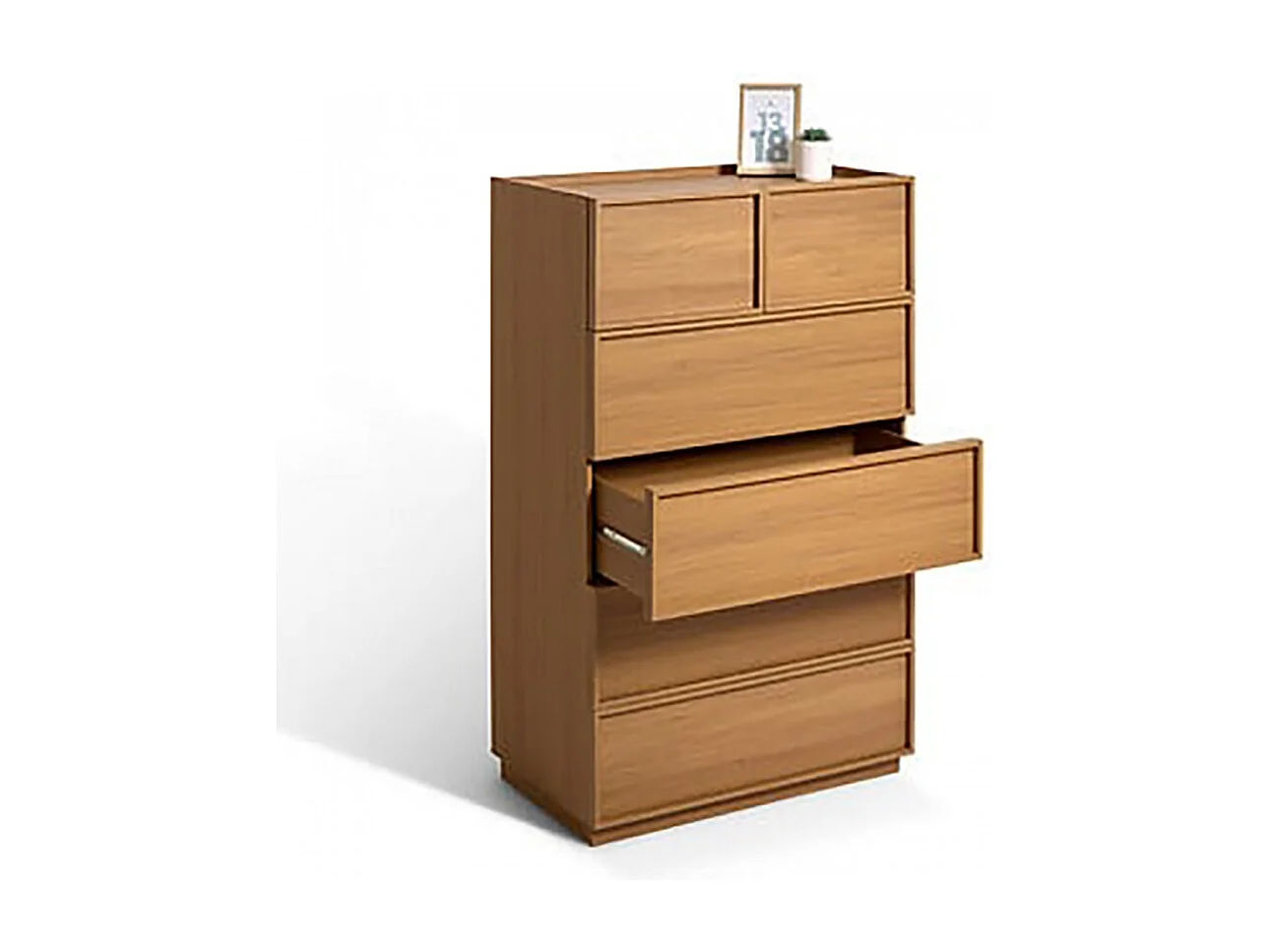 Commode meuble de rangement à 6 tiroirs, coloris marron - Longueur 115 x Profondeur 48 x Hauteur 78 cm