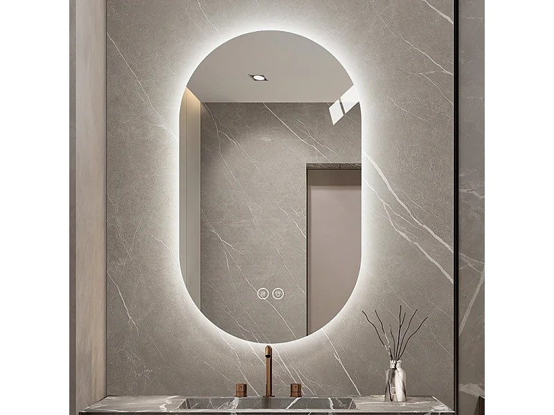 Miroir salle de bain LED tactile anti-buée 60x90 cm - Verre argenté