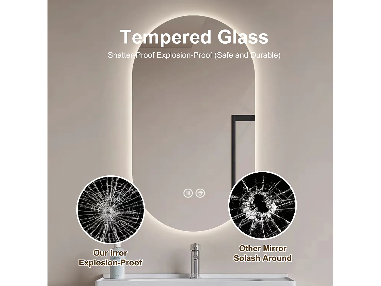 Miroir salle de bain LED tactile anti-buée 60x90 cm - Verre argenté