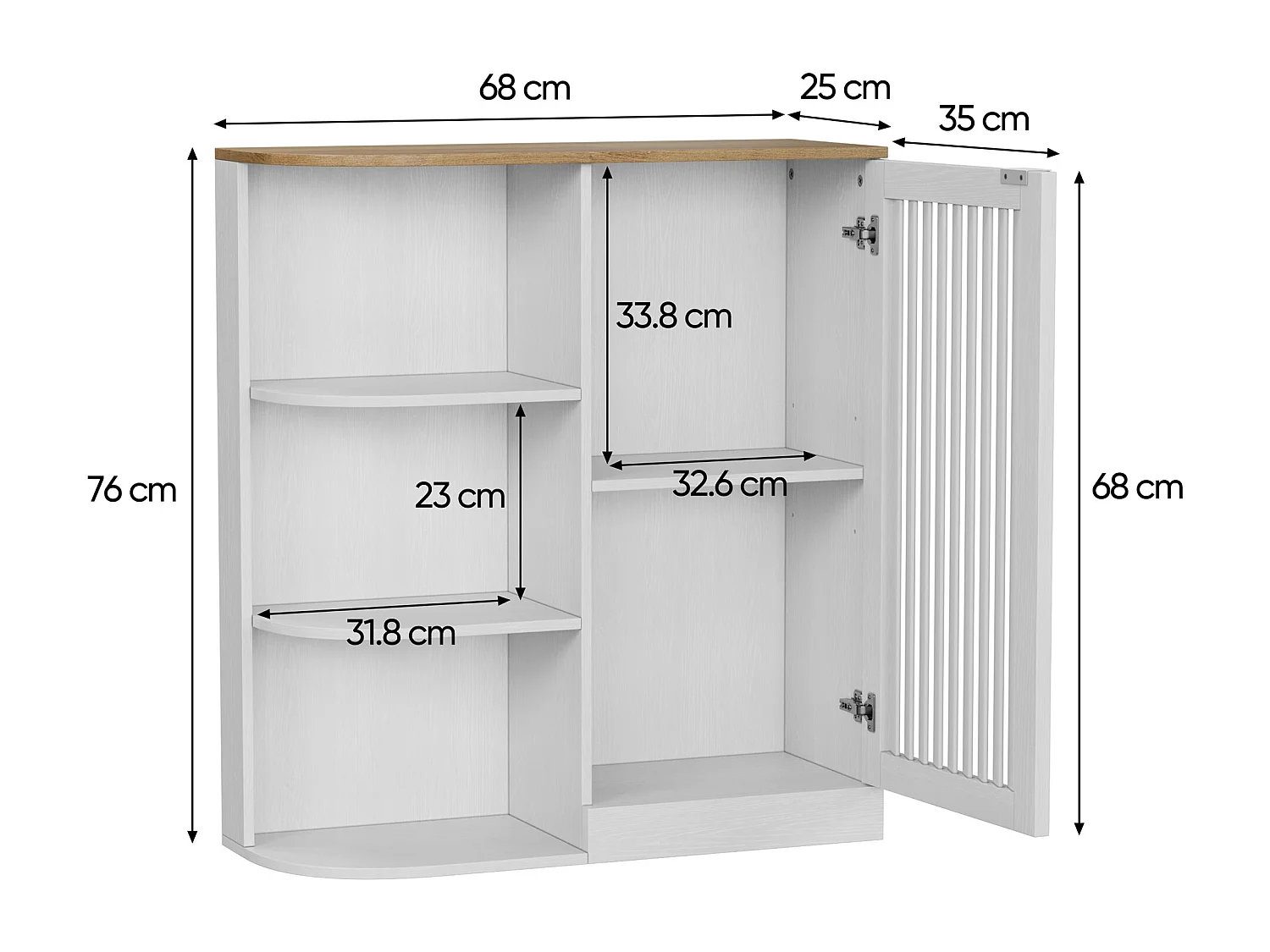 Meuble salle de bain avec portes grillagées et étagères réglables - Blanc