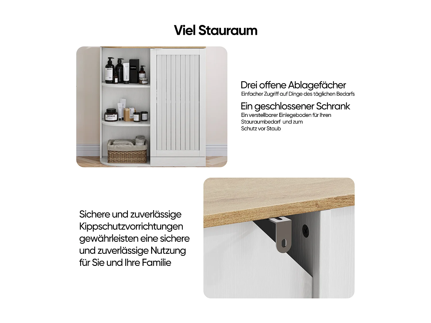 Meuble salle de bain avec portes grillagées et étagères réglables - Blanc